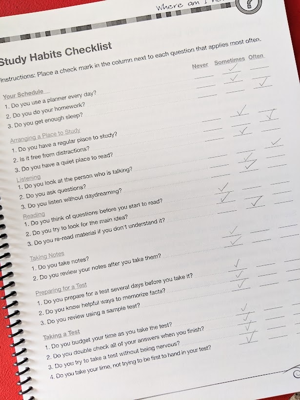 study habits checklist from Victus Study Skills