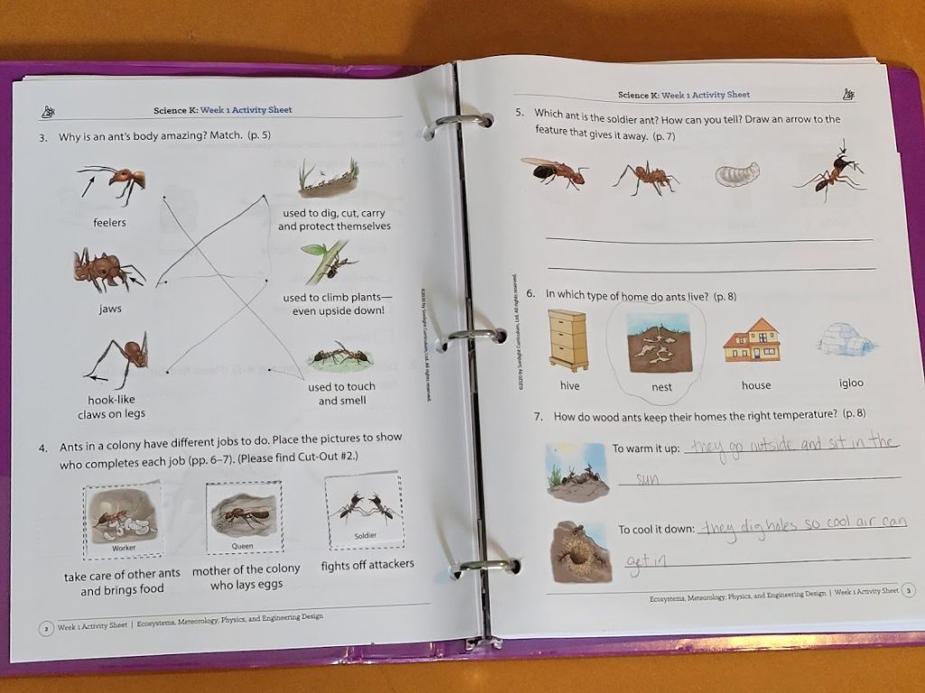 Sonlight Science K Discover & Do worksheets review