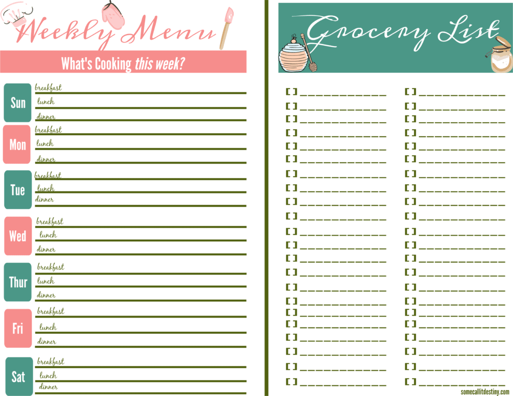 weekly menu grocery list
