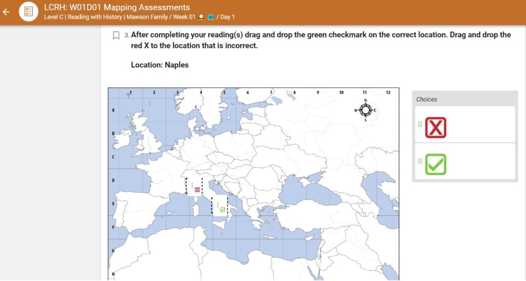screenshot of BookShark Virtual map work question