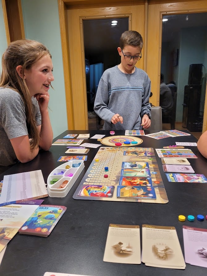 kids playing educational history game