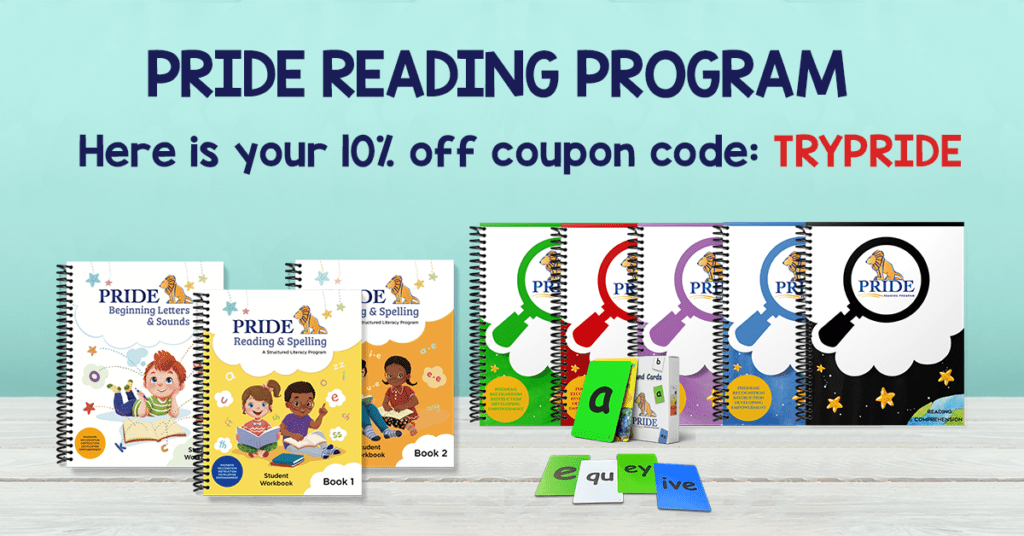 PRIDE Reading Program coupon use code TRYPRIDE for 10% off