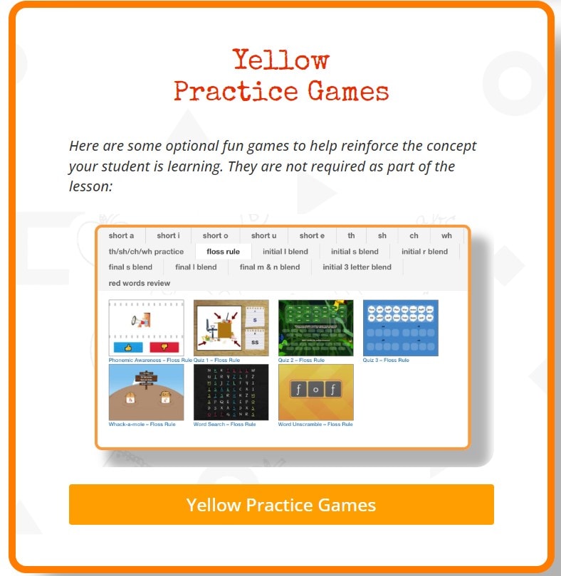 Yellow Practice Games PRIDE Reading